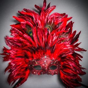 Luxury Traditional Venice Carnival Masquerade Red Feather Mask